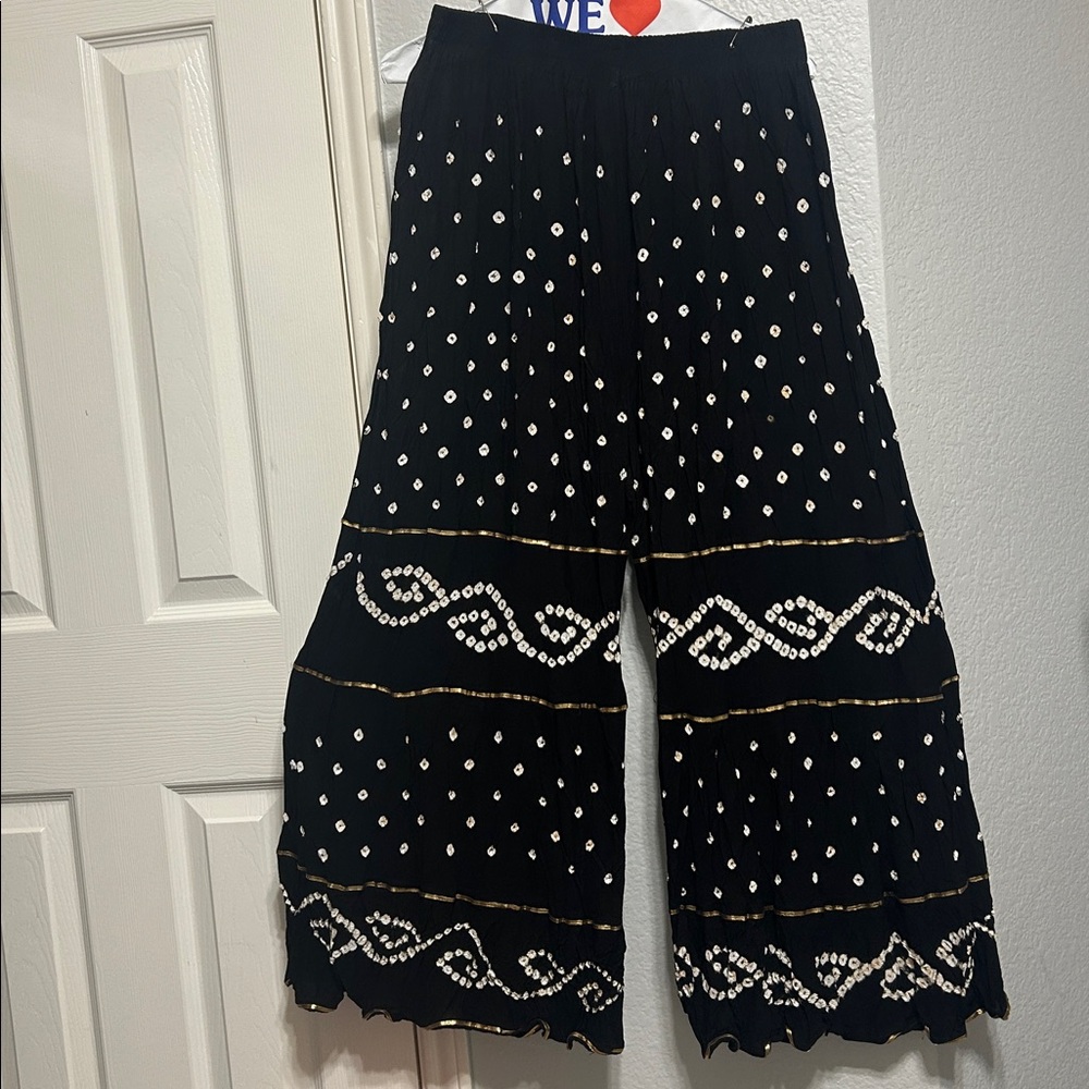 Indian palazzo pants trouser  black and white bandhani print Cotton Size S-M